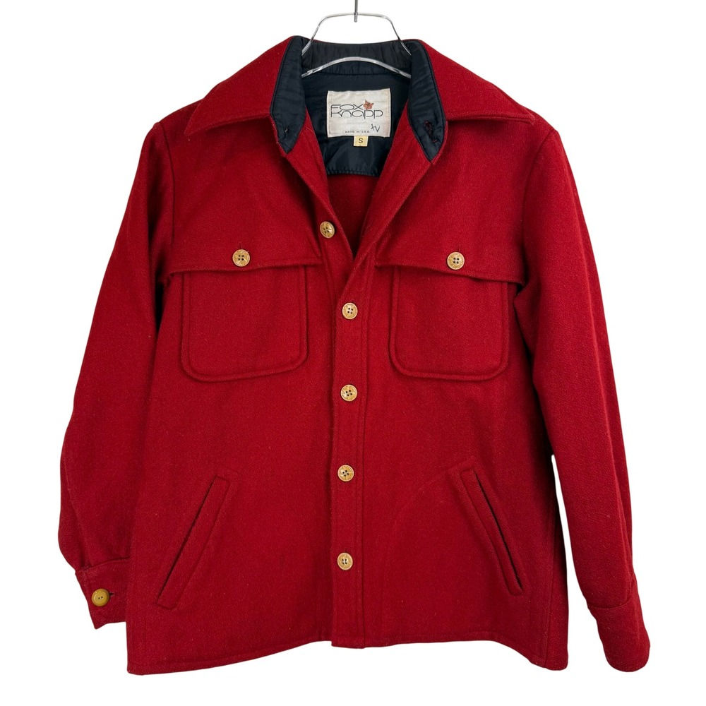 VTG‎ 60s Fox Knapp Red Wool Shirt Jacket MEN S Made in USA HUNTING OUTDOOR BARN